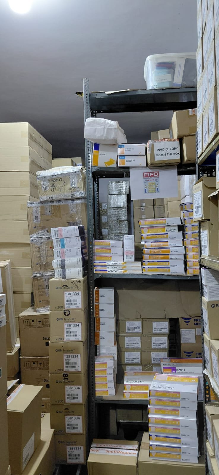 Product shelving inside the Harkrishan Medicals premises